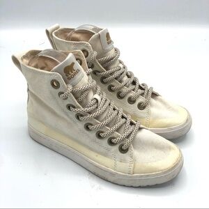 SOREL High Top Sneaker Lace Up 7 Off White Waterproof Women White Hi Top 7 Beige